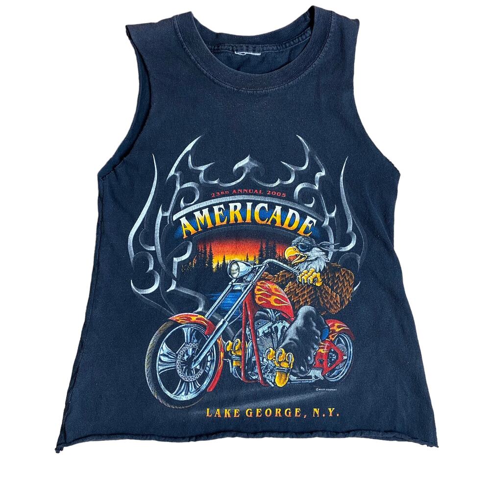 Vintage Americade Motorcycle Cutoff Tank Top Americana Small Biker